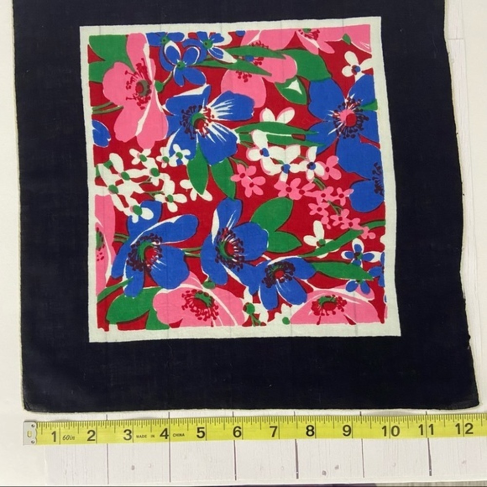 Vintage Blue White Pink Floral Green Leaves Handkerchief Hanky Cottage Cotton - Picture 3 of 9